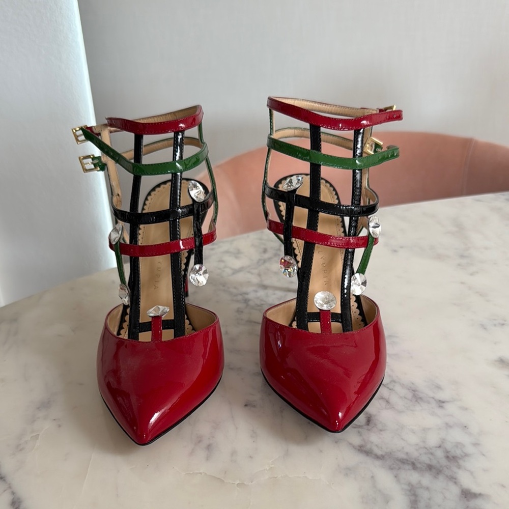 Charlotte Olympia Red and Green Strappy Women's Heels